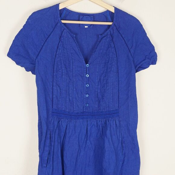 Zyga Lin'n 100% Linen Blue Pleated Detail Midi Dress Womens Sz EU 38 / US 6 - Picture 2 of 7